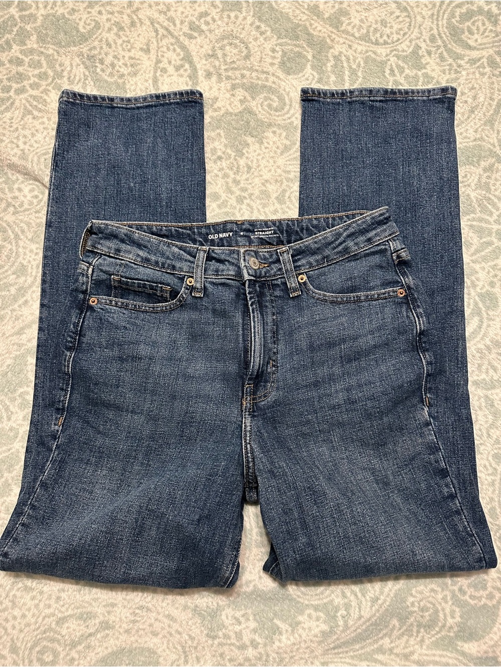 Old Navy Extra Hi-Rise Straight Harper Jeans Womens 4 Medium Wash Blue Stretch